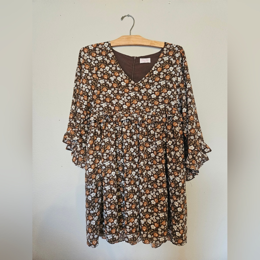 Pink Lily Brown Flowy Dress - Picture 2 of 10
